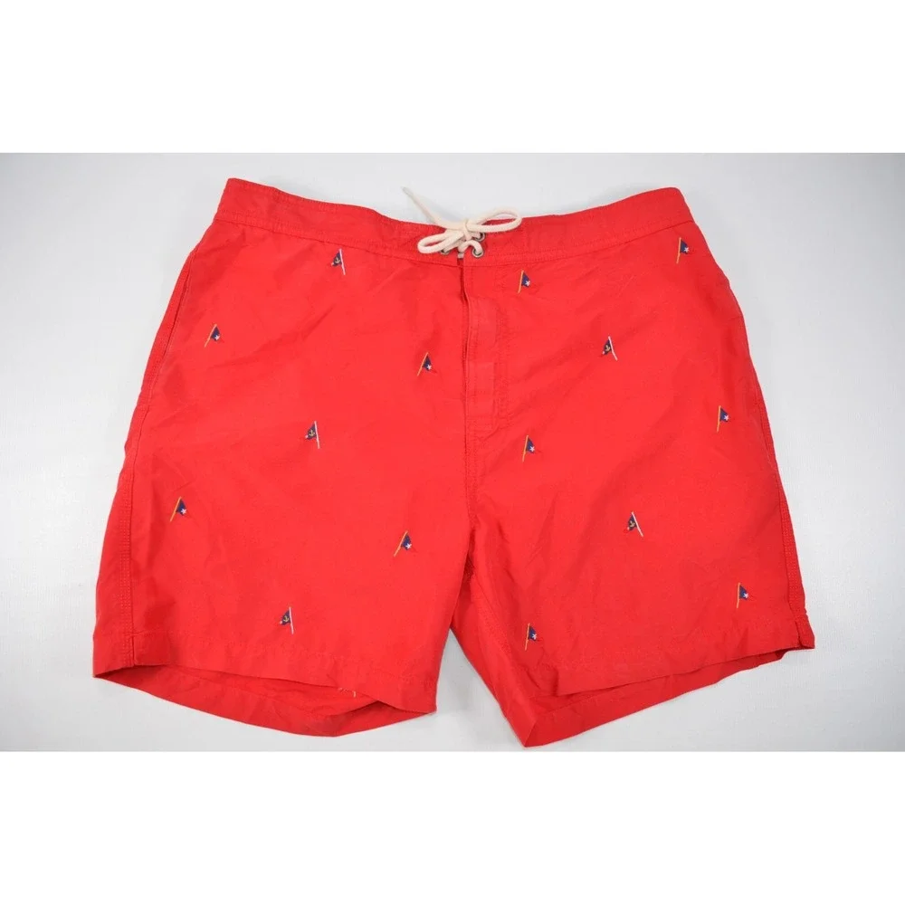 POLO by Ralph Lauren Men's‎ XL Red Swim Trunks  Mesh Lined Embroidered Flags